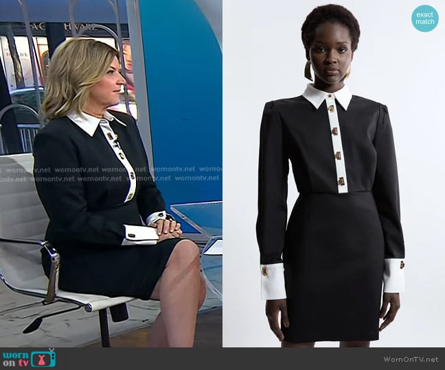 Karen Millen Techno Cotton Woven Mini Shirt Dress With Gold Clasps worn by Christine Romans on Today