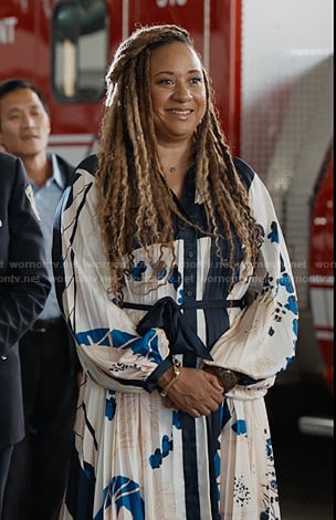 Karen's white floral pleated dress on 9-1-1