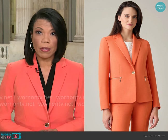 Kasper Holly Jacket in Papaya worn by Nikole Killion on CBS Mornings