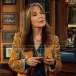 Kate’s yellow floral long jacket and pants on Days of our Lives
