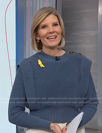 Kate's blue button shoulder knit sweater on NBC News Daily