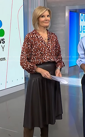 kate's brown print blouse and leather skirt on NBC News Daily