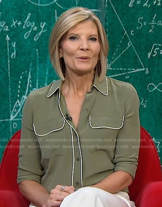 Kate's moss green shirt with whtie piping on NBC News Daily