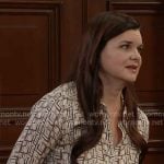 Katie’s geometric print blouse and pinstripe skirt on The Bold and the Beautiful