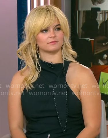 Kaya Callahan’s black tie neck top on CBS Mornings