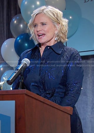 Kayla’s navy embellished shirtdress on Days of our Lives