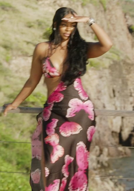 Keiarna's black butterfly print cutout dress on The Real Housewives of Potomac
