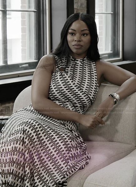 Keiarna's printed sleeveless dress on The Real Housewives of Potomac