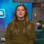 Kelly’s green asymmetric sweater on The Kelly Clarkson Show