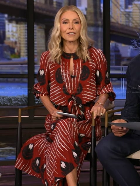 Kelly's red printed maxi dress on Live with Kelly and Mark