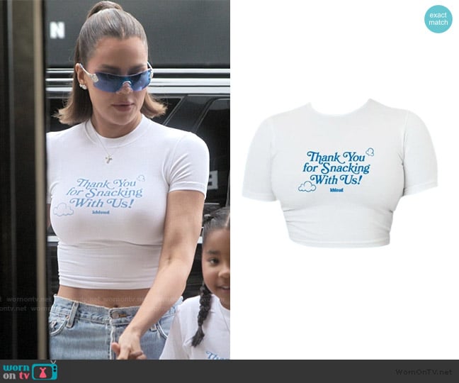 Khloud Foods Thank You for Snaking With Us graphic tee worn by Khloe Kardashian (Khloe Kardashian) on The Kardashians