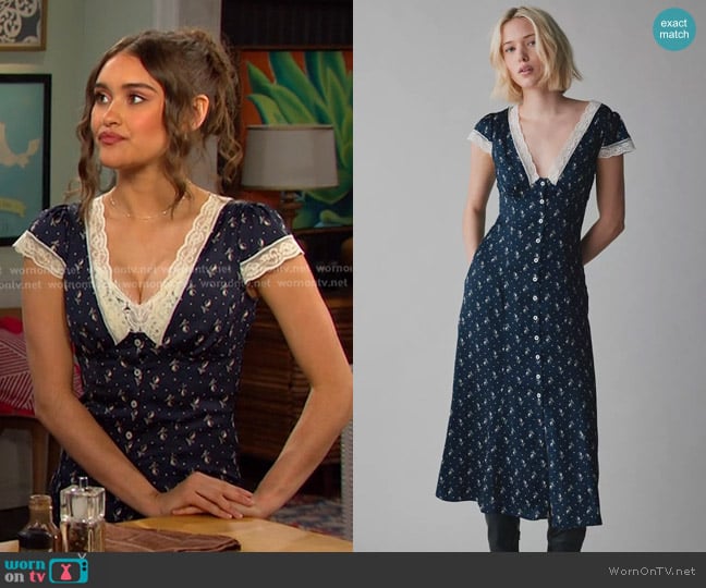Kimchi Blue Faye Lace Trim Button-Down Midi Dress worn by (Arianna Horton ) on Days of our Lives