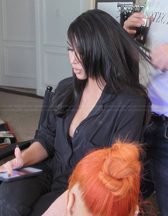 Kim's black pajama set on The Kardashians