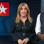 Kit’s denim button front dress on Access Hollywood