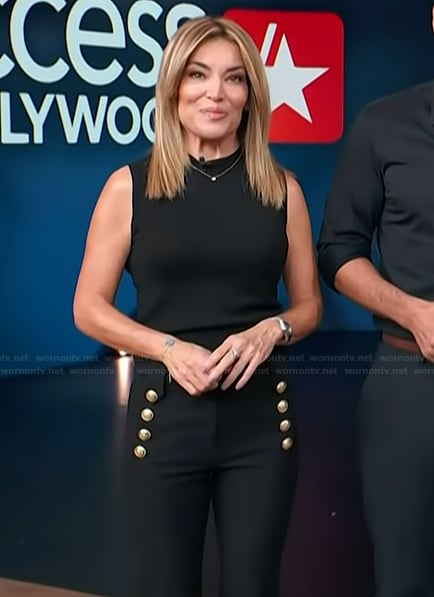 Kit’s black pants with gold buttons on Access Hollywood