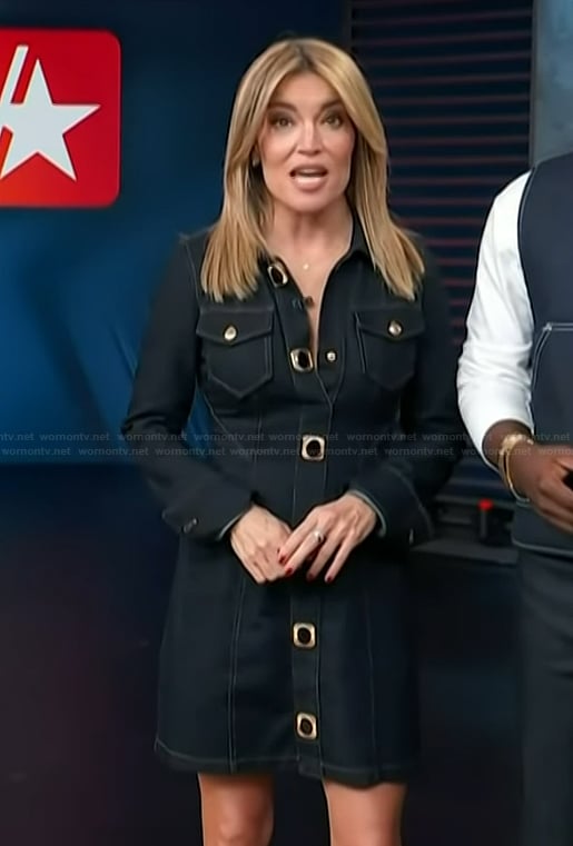 Kit's denim button front dress on Access Hollywood