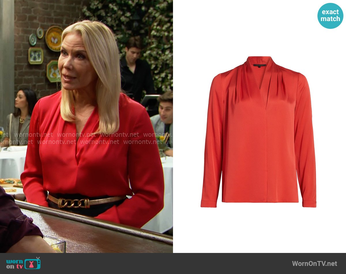 Kobi Halperin Nellie Silk Blouse in Poppy worn by Brooke Logan (Katherine Kelly Lang) on The Bold and the Beautiful