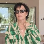Kris’s printed top and pants on The Kardashians
