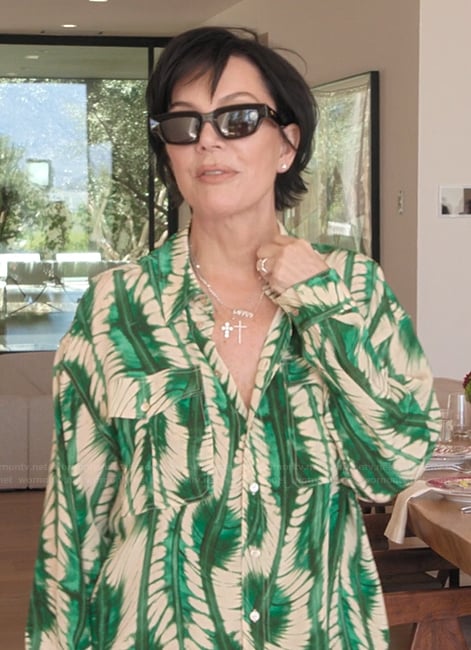 Kris's printed top and pants on The Kardashians