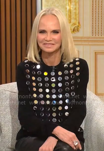 Kristin Chenoweth’s black mirror dot sweater on CBS Mornings