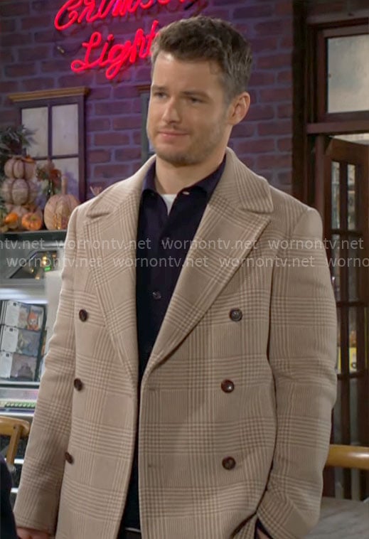 Kyle's beige checked coat on The Young and the Restless
