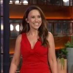 Lacey Chabert’s red sleeveless ruched dress on The Kelly Clarkson Show