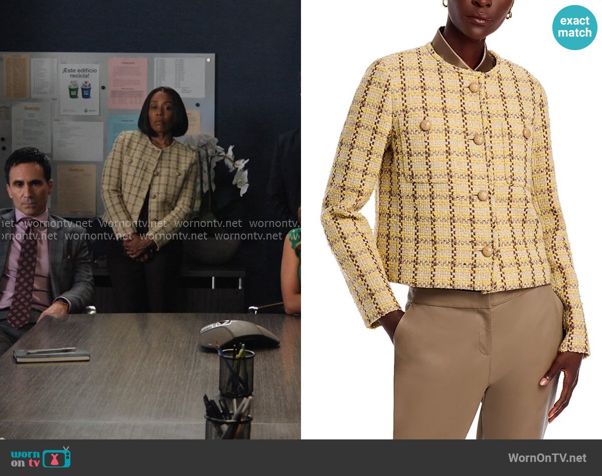 Lafayette 148 New York Collarless Patch Pocket Jacket worn by Mia Jordan (Karen Pittman) on The Morning Show