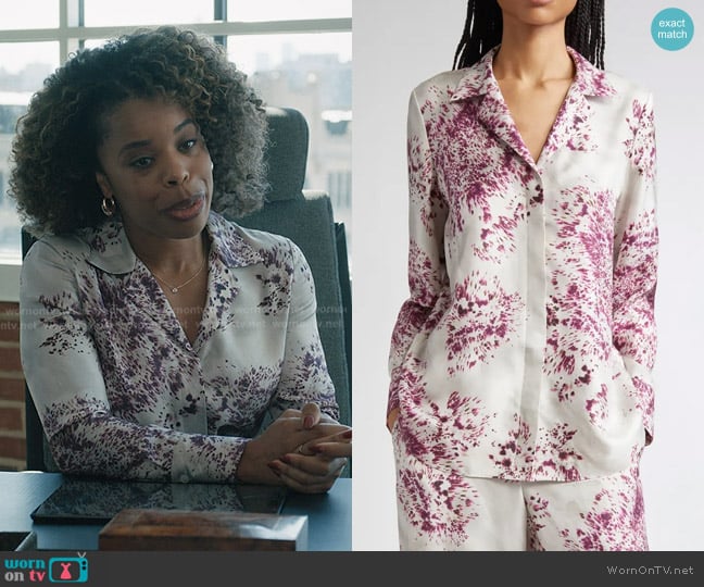 Lafayette 148 NY Scottie Spotted Glaze Print Silk Twill Button-Up Shirt