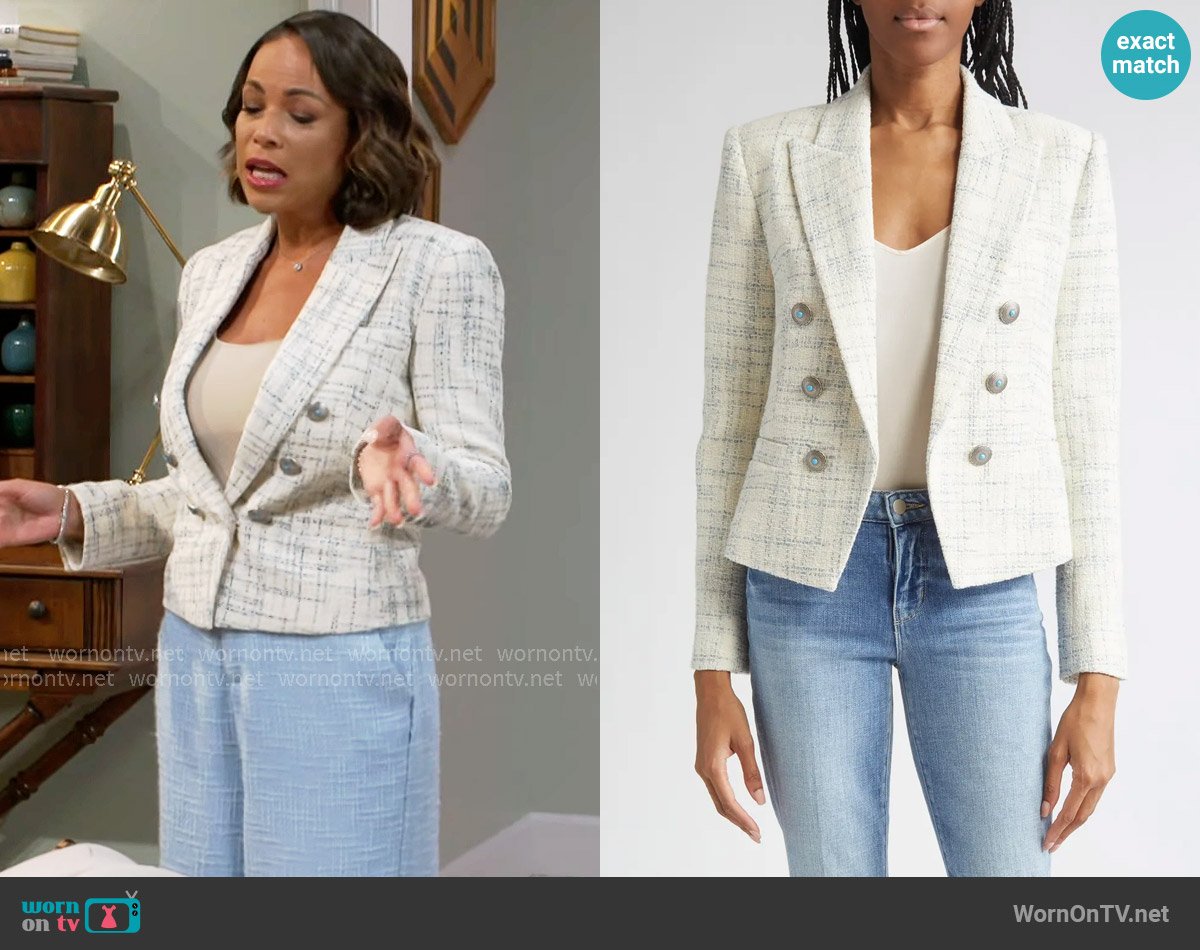 L'Agence Brooke Double Breasted Tweed Blazer worn by Nicole Dupree Richardson (Daphnee Duplaix) on Beyond the Gates
