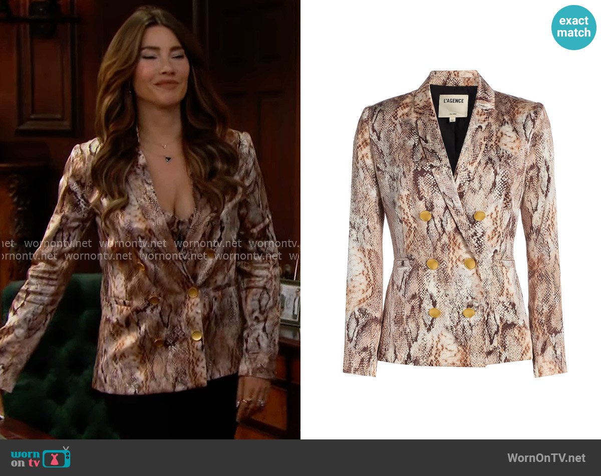L'Agence Colin Blazer in Tan Multi Western Snake worn by Steffy Forrester (Jacqueline MacInnes Wood) on The Bold and the Beautiful