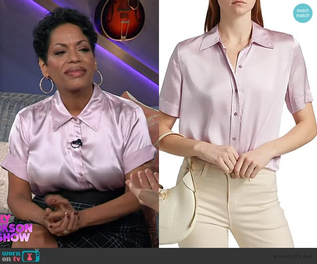 L'Agence Ellah Satin Silk Shirt worn by Liza Colon-Zayas on The Kelly Clarkson Show