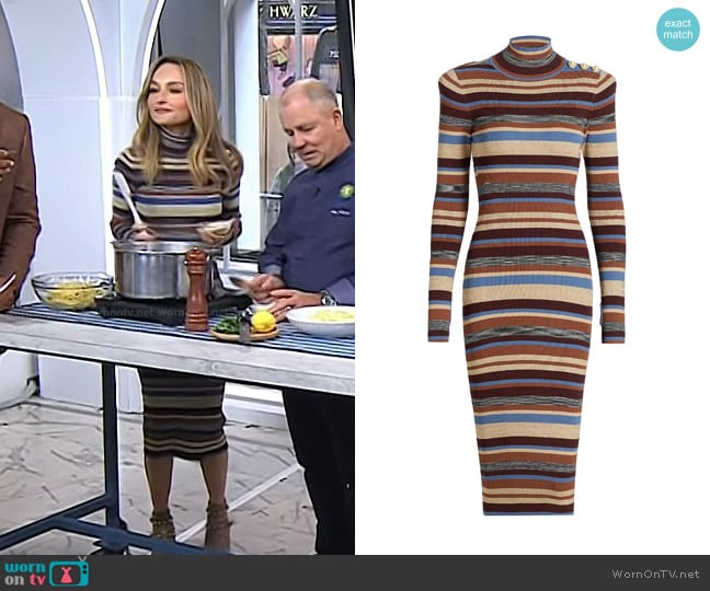 L'Agence Larelle Striped Midi Sweaterdress in Stone Blue Brown Multi worn by Giada De Laurentiis on Today