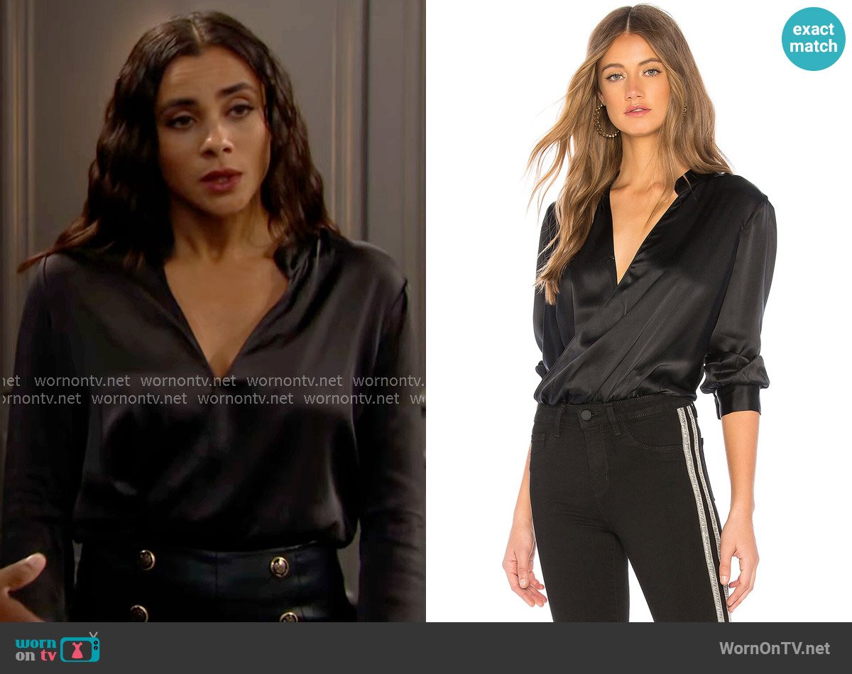 L'Agence Marcella Bodysuit in Black worn by Daphne Rose (Murielle Hilaire) on The Bold and the Beautiful