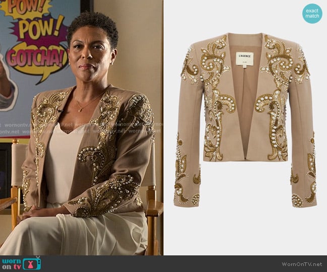 L'Agence Remini Embroidered Jacket worn by Rosie Edwards (April Parker Jones) on Reasonable Doubt