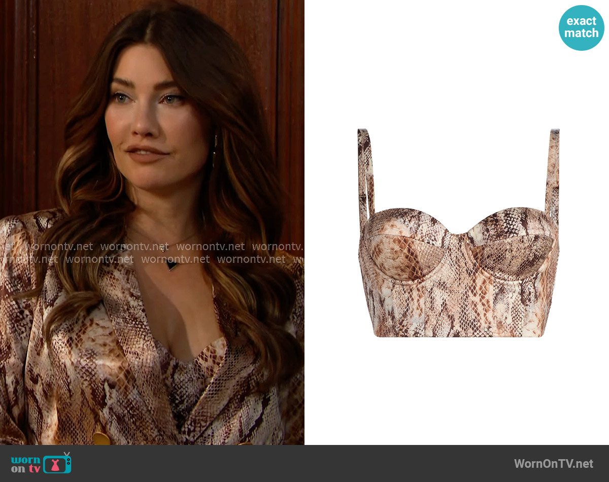 L'Agence Sonya Top in Tan Multi Western Snake worn by Steffy Forrester (Jacqueline MacInnes Wood) on The Bold and the Beautiful