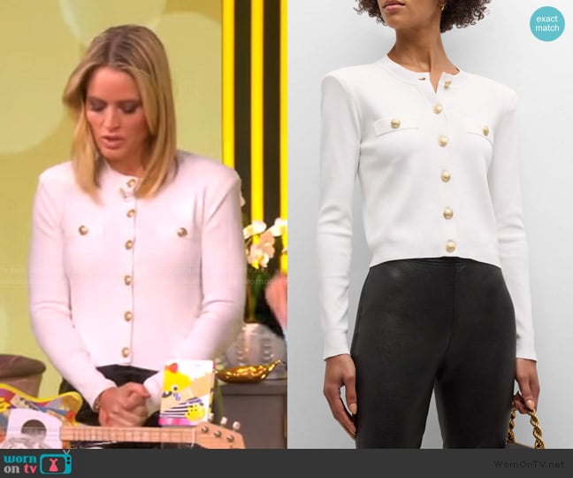 Sara’s white cardigan with gold buttons on The View Sara’s white cardigan with gold buttons on The View