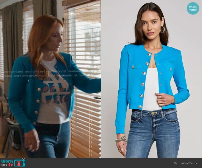L'Agence Toulouse Cropped Cardigan in Dresden Blue worn by Maddie Kendall (Jennifer Love Hewitt) on 9-1-1
