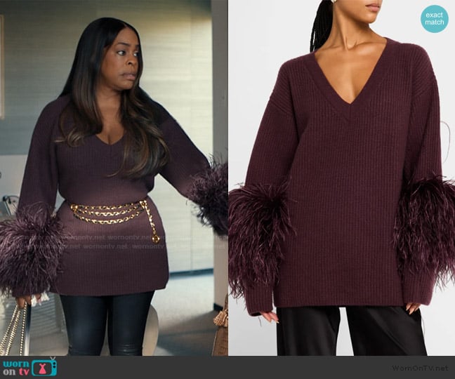LaPointe V-Neck Cashmere Sweater With Feathers worn by Emerald Greene (Niecy Nash-Betts) on Alls Fair