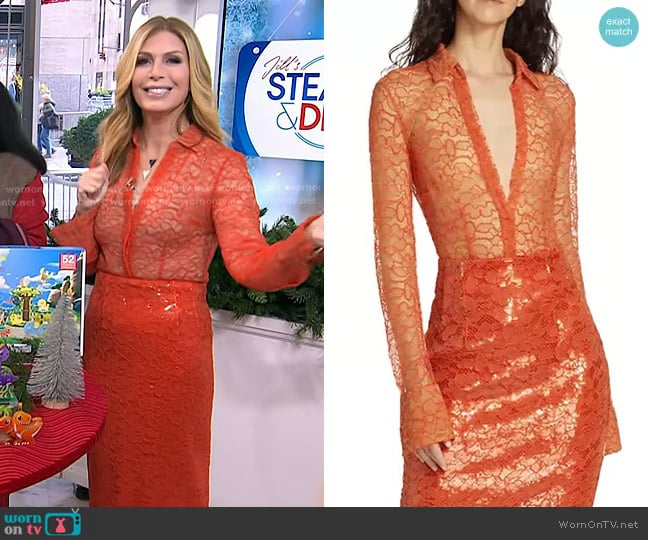 LaQuan Smith Collared Floral Lace Top in Orange worn by Jill Martin on Today