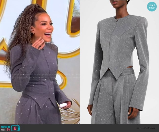 LaQuan Smith Embellished Denim Tailored Zip Jacket worn by Sunny Hostin on The View