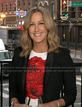 Lara’s white floral embellished dress on Good Morning America