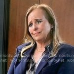 Laura’s printed blouse and navy blue blazer on General Hospital