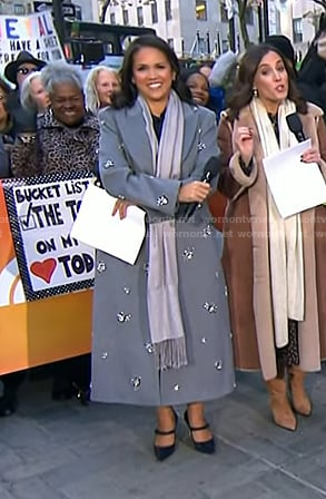 Laura's grey embellished coat on Today