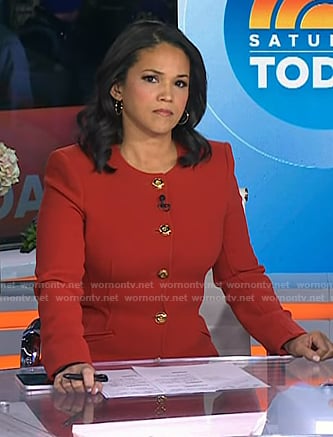Laura's red collarless blazer on Today