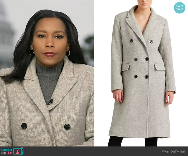 Lauren Ralph Lauren Herringbone Double-Breasted Coat worn by Rachel Scott on Good Morning America