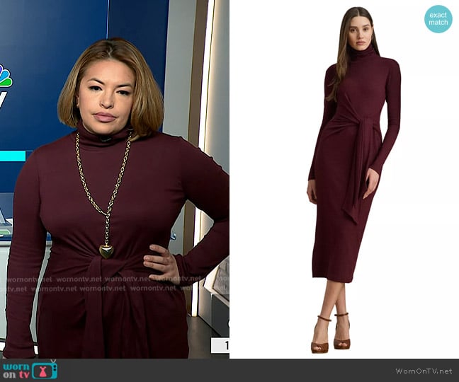 Lauren Ralph Lauren Tie Front Turtleneck Dress in Red worn by Gilma Avalos on NBC News Daily