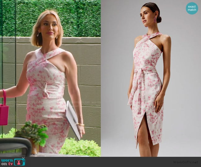 Lavish Alice Brielle Bonded Satin Obi Belted Halterneck Midi Dress in Pink Porcelain worn by Ashtyn Zerboni (Ashtyn Zerboni) on Selling the OC