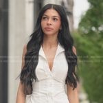 Layla’s white sleeveless mini shirtdress on The Secret Lives of Mormon Wives