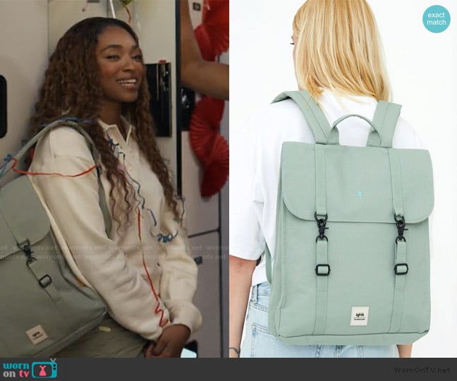 Lefrik Roll Mini Backpack Sage worn by Lisa (Simone Joy Jones) on Bel-Air