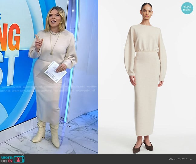 Lela Rose Herringbone Jacquard Knit Dolman Dress in Taupe worn by Jenna Bush Hager on Today